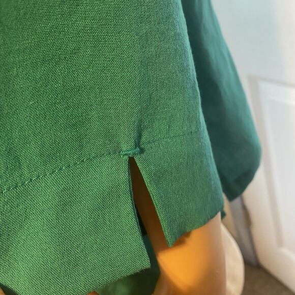Fridaze Top Womens L 100% Linen Green Collared Button Up Shirt Jacket Lagenlook - Picture 8 of 10